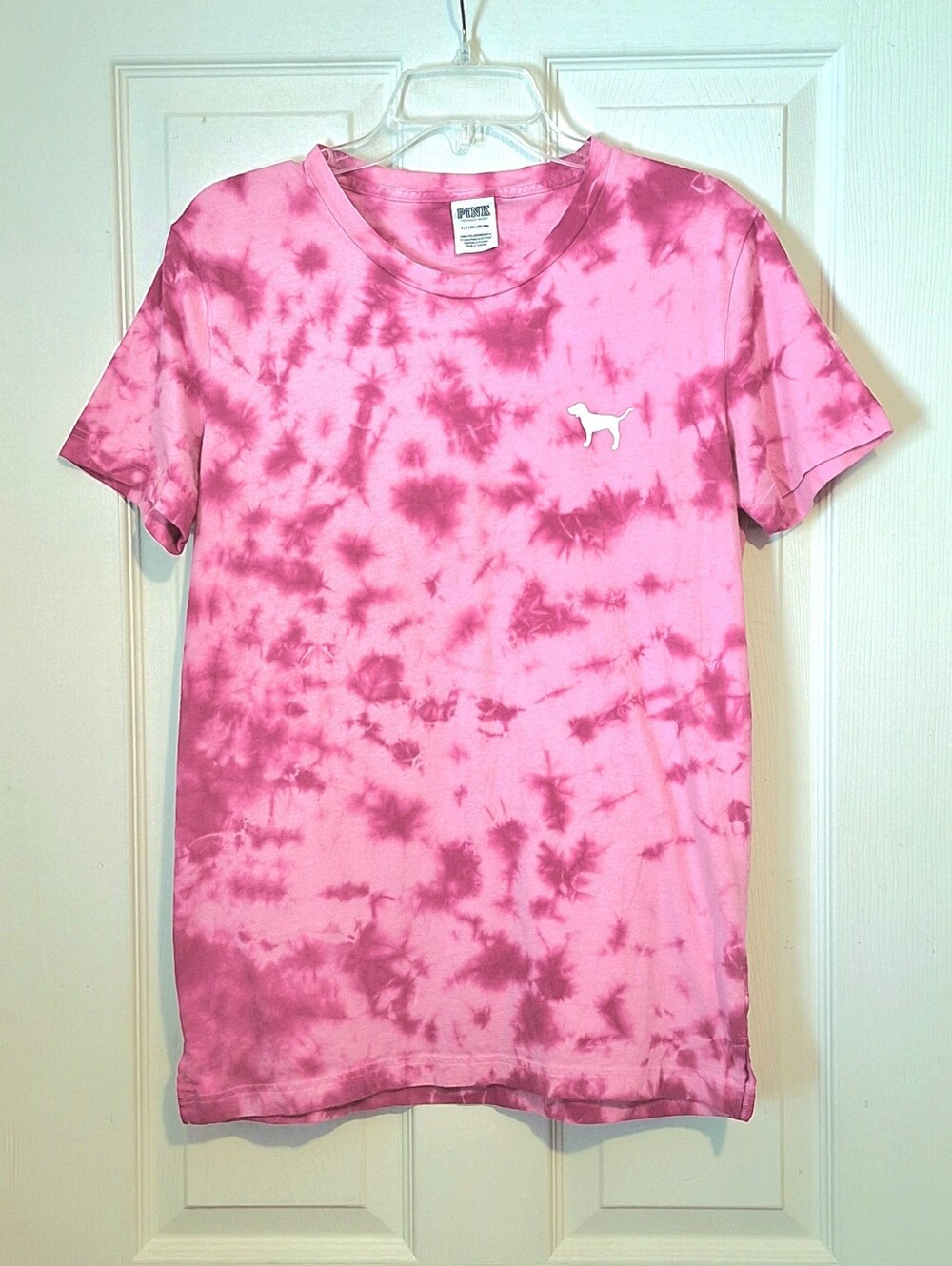 Victoria's Secret PINK PUP campus t-shirt hot hollywood pink/magenta, tie-dye, S